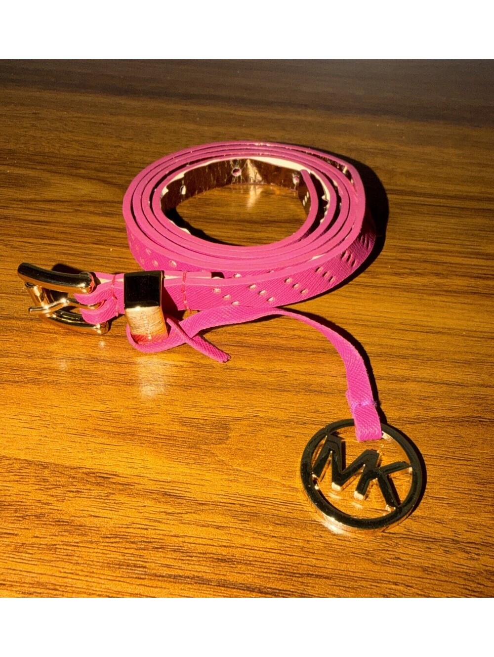 Michael Kors Women's Patent Leather Skinny Belt Pink w/ Gold - 40”